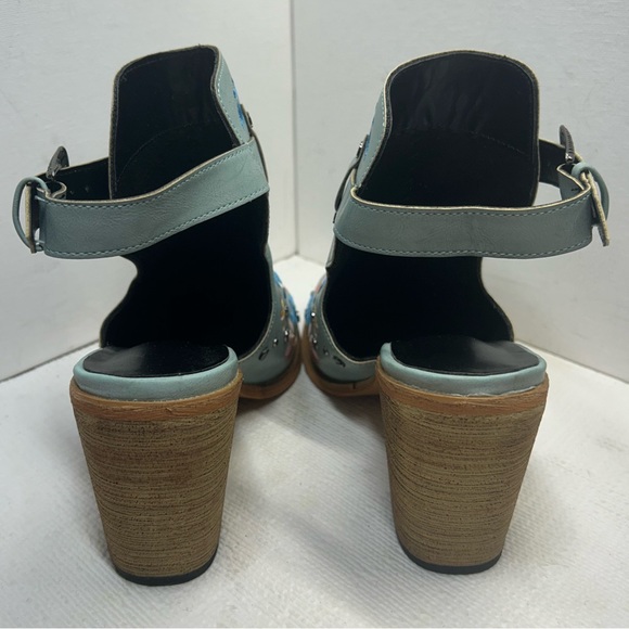 Blue Embroidered Studded Slingback Chunky Heeled Ankle Boots - Women’s Size 8 - Picture 4 of 11